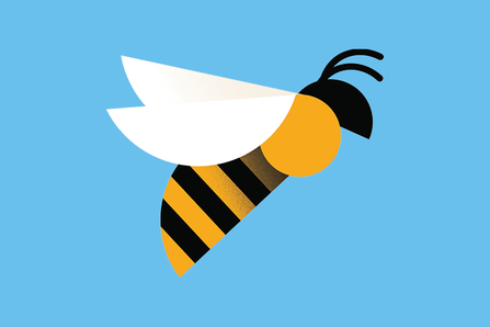 A bright flying bee graphic